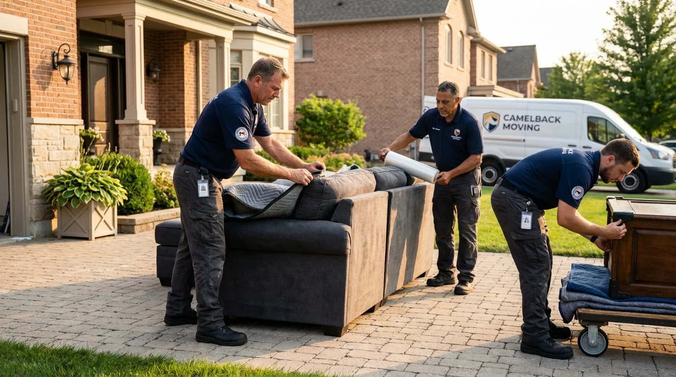 Large estate moving crew wrapping furniture in Monticello, MO